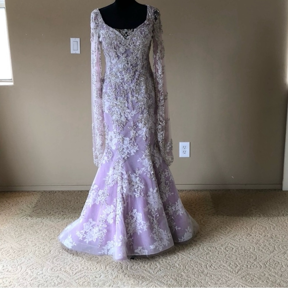 Elegant Lavender Lace Gown